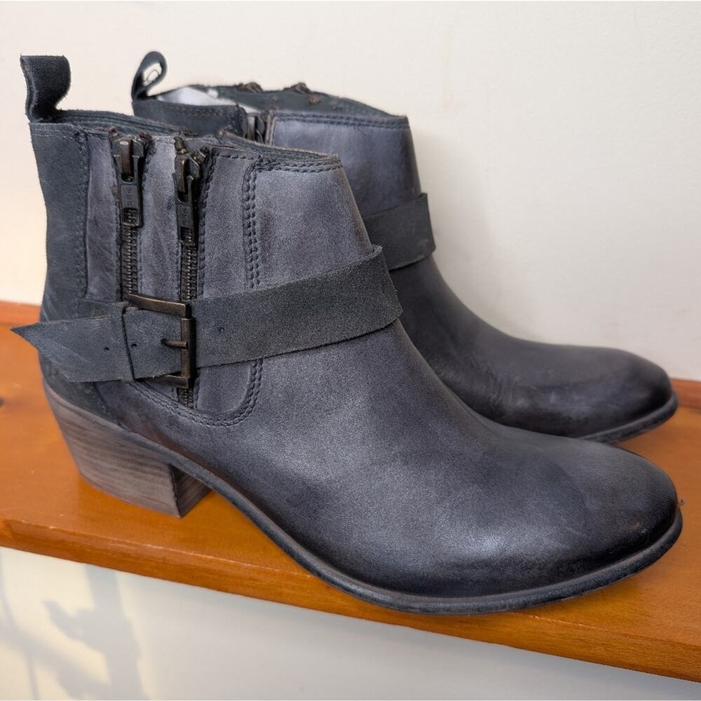 Roan by Bed Stu Liza Leather Ankle Boots Black Buckle Strap Moto Size 11